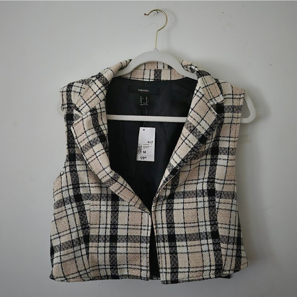 Tweed Plaid Open-Front Vest - Picture 6 of 7